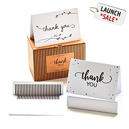 50 Luxury Thank You Cards and Self Seal Envelopes - Black Foil Design with Matching Envelopes - Premium Heavyweight Card Stock with Hammered Texture - 4x6 Photo Size - Hayley Cherie
