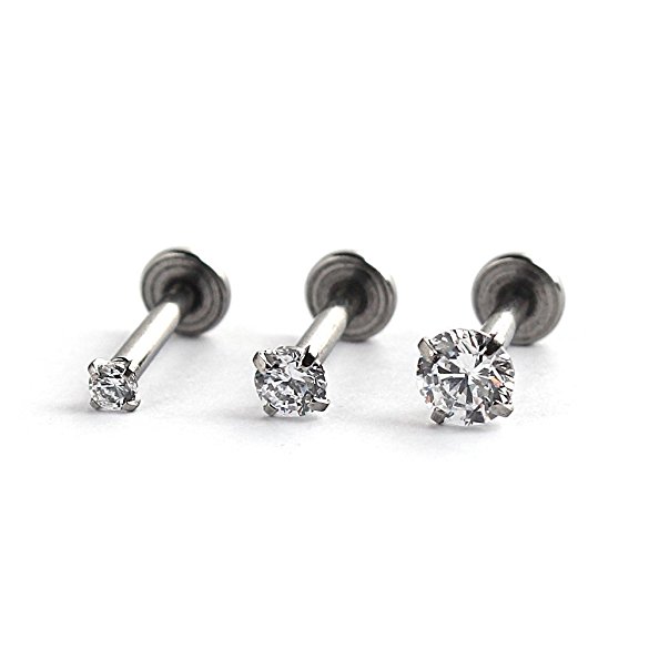 316L Stainless Steel CZ Gem Internally Threaded Labret Monroe Lip Ring Tragus Nail Helix Earring Stud Barbell Piercing Jewelry 16G 8mm 2-4pcs