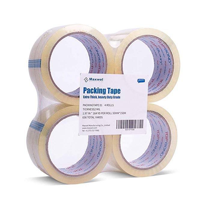 Packing Tape Clear Shipping Packaging - 1.97 Inch 60 Yard Quiet Reinforced Clear Shipping Packaging Packing Tape for Shipping Package,Cardboard Packing, Storage (Pack of 4 Rolls)
