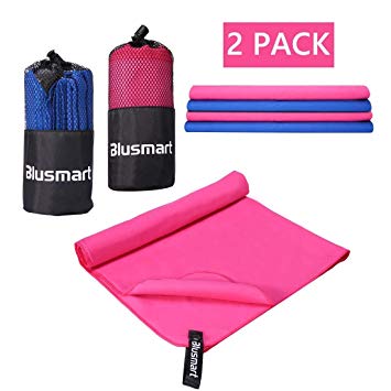 Blusmart Microfiber Towel, 2PCS Travel Sports Beach Gym Towel Quick Drying Lightweight Ultra Absorbent Compact for Fitness Camping Swimming Backpacking Beach Yoga Pilates Bath Car Shower