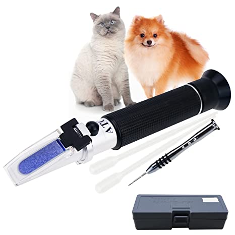 Portable Clinical Refractometer with ATC for Urine Specific Gravity RI Measurement of Pet Dog Cat 1.000-1.060RI and Blood Serum Protein 2-14g/dl, Free Pipettes