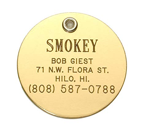 Round Shaped Double Sided Dog Cat Pet ID Tag Custom Engraved Brass 3 Sizes to Choose From (Message Seller with Engraving Information)
