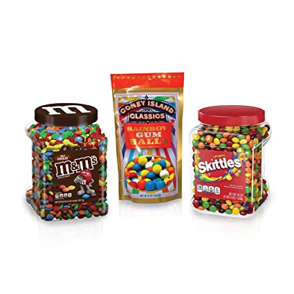 All American Classic Bulk Assorted Candy 7.75Lb Milk Chocolate M&Ms Original Rainbow Skittles And Coney Island Classics Rainbow Gum Balls (124 Oz)