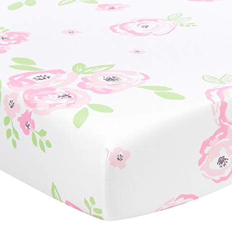 TILLYOU Microfiber Floral Crib Sheet for Girls, Silky Soft Flower Toddler Sheets Printed, All Seasons Use Cozy Hypoallergenic Baby Sheets for Standard Crib and Toddler Mattress, 28 x 52in