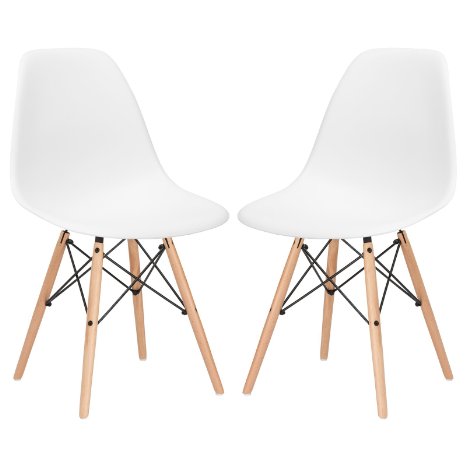 Poly and Bark Eames Style Molded Plastic Dowel-Leg Side Chair (DSW) Natural Legs (Set of 2)