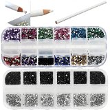 Best Quality Professional Nail Art Set Kit With White Wax Rhinestones Picker Pencil 2000 2mm Round Black And Silver Crystals In Box And 3000 Mixed Colors Gemstones In Storage Case By VAGA