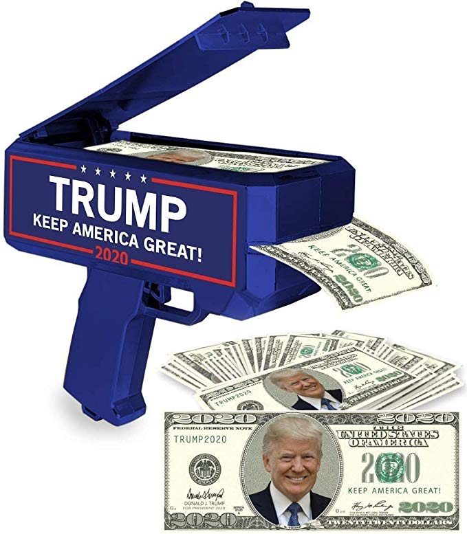 NinoStar Donald Trump Money Gun | Keep America Great 2020 Re-Election Cash Spray| Rain Money Shotter | Pack of 100 Presidential Dollar Bill   Free Bonus 2020 Car Air Fresh