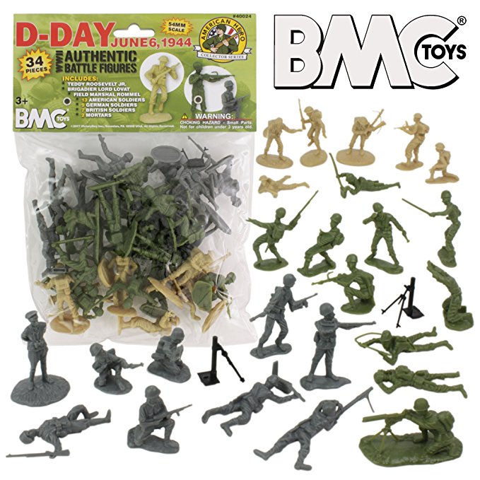 BMC WW2 D-Day Plastic Army Men - 34 American, British, German Soldier Figures