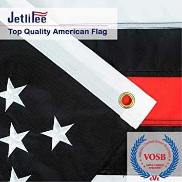 Black White Thin Red Line American Flag 3x5 Ft by US Veterans Owned Biz. Heavy Use Nylon Embroidered Stars Sewn Stripes Fast Dry, All Weather USA Flag-Honoring Firefighter Flags with Brass Grommets
