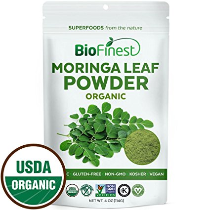 Biofinest Moringa Leaf Powder - 100% Pure Freeze-Dried Antioxidants Superfood - USDA Certified Organic Kosher Vegan Raw Non-GMO - Boost Digestion Immune System - For Smoothie Beverage Blend (4 oz)