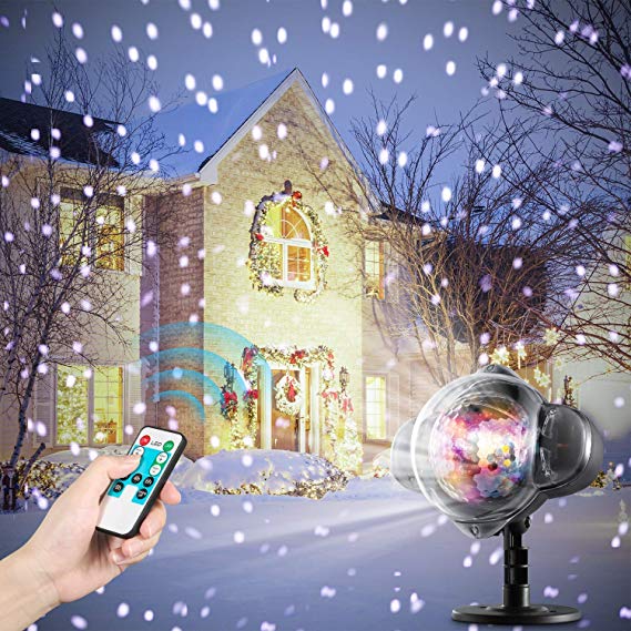 Oittm LED Snowfall Light Indoor or Outdoor Projector Light Waterproof IP65 Timer Speed/Flash Control with RF Remote Snow Falling Light for Christmas Halloween Party Wedding or Garden
