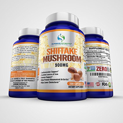 Supreme Potential’s Shiitake Mushroom, 900mg, 200 Capsules, Best Quality ahcc supplement Supports Cardiovascular and Immune Function, GMO and Gluten Free, Manufactured in the USA