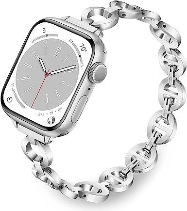 TRUMiRR Band for Apple Watch Series 8 7 / SE (2nd Gen) Starlight Women, Stainless Steel Watchband Feminine Jewelry Strap for iWatch Apple Watch Ultra SE Series 8 7 6 5 4 3 2 1