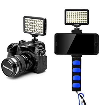 Commlite CM-L50II Dimmable Camera LED Video Light, Rechargeble Universal Mini camera Light for Smartphone, Canon, Nikon, Panasonic,SONY, Samsung and Olympus Cameras(Black with Blue Handheld Grip)