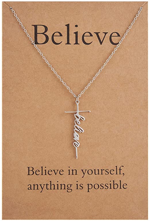 Mother's Day Gift Faith Cross Necklace Hope Believe Pendant Necklace Religious Jewelry for Women