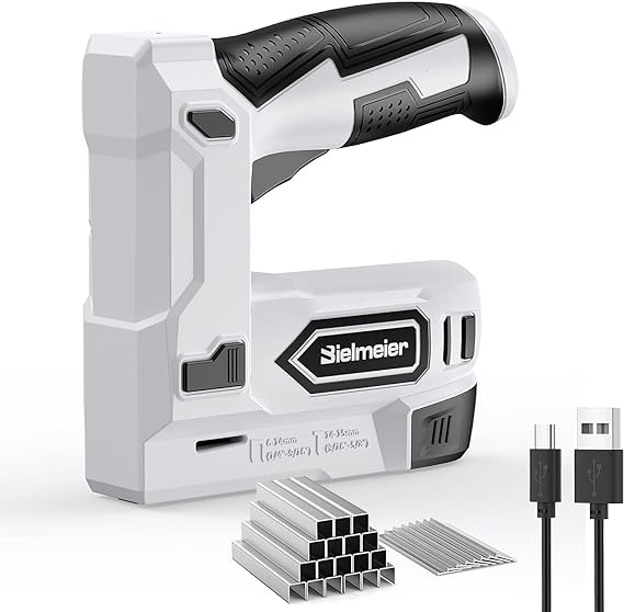 Bielmeier Electric Staple Gun, 2 in 1 Lithium-ion Electric Stapler, 4V Cordless Brad Nailer Kit with Staples Nails, USB Charger, Power Tacker for Upholstery, Material Repair, Carpentry, DIY