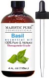 Basil Essential Oil From Majestic Pure Therapeutic Grade Pure and Natural 4 fl oz