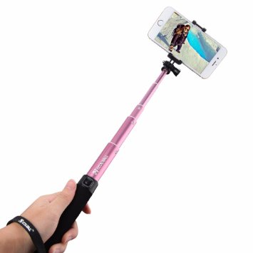 Coolreall Extendable Selfie Stick Monopod with Adjustable Clamp - Pink (Build-in Bluetooth Shutter)