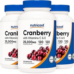 Nutricost Cranberry Extract 25,000mg (120 Servings) 3 Bottles with Vitamin C & E