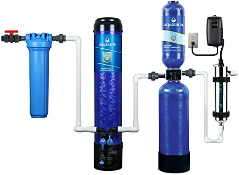 Aquasana OptimH2O Whole House Water Filtration System - Included Salt-Free Descaler & UV Filter - Removes 99% Lead, Chlorine & Chloramines - 100,000 Gal.