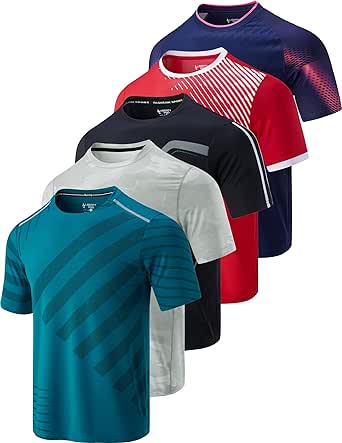 5 Pack Men’s Active Quick Dry Crew Neck T Shirts | Athletic Running Gym Workout Short Sleeve Tee Tops Bulk