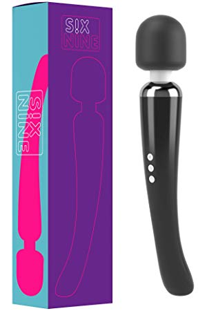 Wireless Wand Massager Large by Six Nine - 8 Powerful Speeds and 20 Vibration Patterns - Handheld Electric Personal Massager - Travel Bag Included (Black)