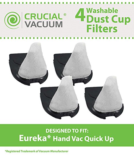 4 Washable & Reusable DCF-11 Style Filters for Eureka Quick Up & RapidClean Vacuums; Compare to Eureka Part Nos. 39657, 62558A