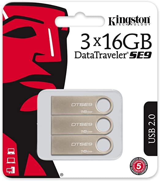Kingston DataTraveler SE9 -DTSE9H/16 GB-3P ( 3 Pack ) USB Flash Drive, 16 GB, Silver