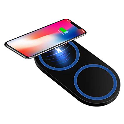 Wireless Charger, Pohopa iPhone X Dual Wireless Charger, 10W Fast Charging Pad for Samsung Galaxy Note 8 S9/S9  S8 S7 Edge, 5W Standard for iPhone X/ 8/8 Plus and Other Devices（AC Adapter Included）