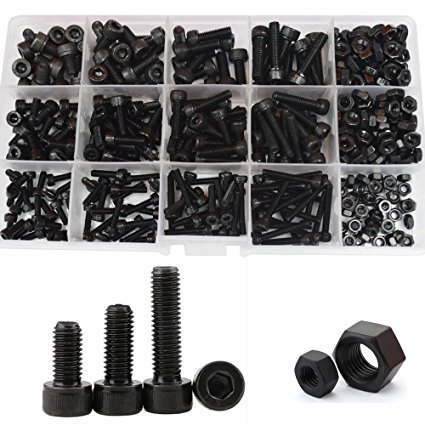 Socket Cap Screws Allen Hex Head Bolt Nuts Metric Alloy Steel Assortment Kit,415pcs Black 12.9Class,M3 M4 M5