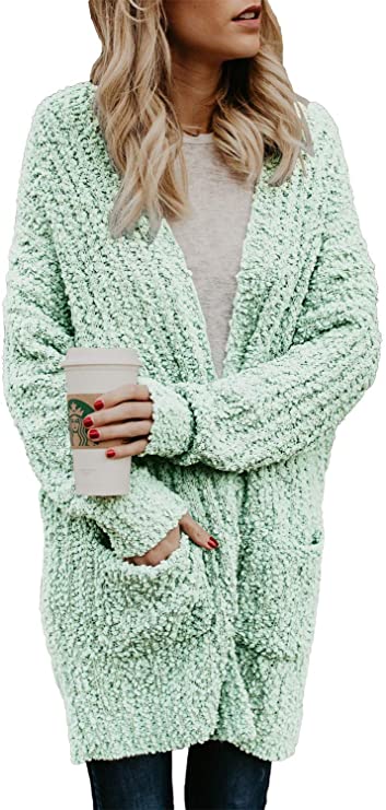 Dokotoo Womens Soft Oversized Open Front Popcorn Sweater Cardigans Outerwear with Pockets