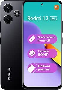 Xiaomi Redmi 12 5G - Smartphone 5G de 8 256GB, Triple cámara de 50 MP, Pantalla de 6.79" FHD  de 90 Hz, Snapdragon 4 Gen 2, 5000mAh, Negro (Versión ES)