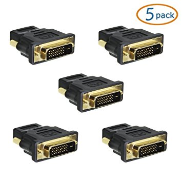 WOVTE Gold Plated HDMI Female to DVI-D Male Video Adapter Adaptor Converter Pack of 5