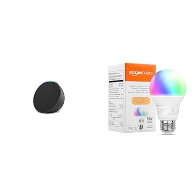 Echo Pop | Charcoal with Amazon Basics Smart Color Bulb