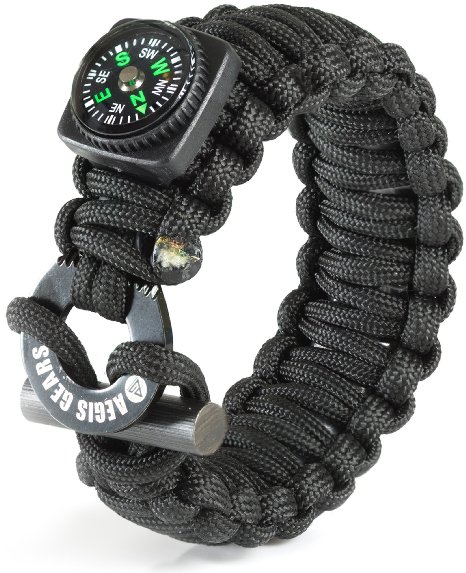Aegis Paracord Survival Bracelet X Series - Emergency Gear Kit for Outdoor Sports and Bug Out Preppers with Fire Starter, Compass, Fishing Supplies and Military 550 Parachute Cord