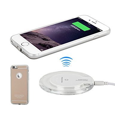 Antye Qi Wireless Charging Receiver Case Back Cover for iPhone 6 Plus / 6S Plus, Slip-proof Wireless Charging Pad Included, Gold/White