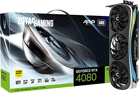 ZOTAC Gaming GeForce RTX 4080 16GB AMP Extreme AIRO 16GB GDDR6X 256-bit 22.4 Gbps PCIE 4.0 Gaming Graphics Card, IceStorm 2.0 Advanced Cooling, Spectra 2.0 RGB Lighting, ZT-D40810B-10P