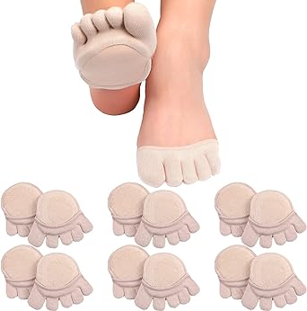 SATINIOR 6 Pairs Toe Topper Socks No Show Liner Socks Women Finger Half Socks Non Slip Invisible Separated Socks