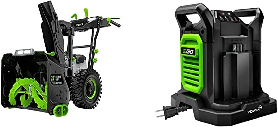 EGO Power  SNT2400 24 in. Self-Propelled 2-Stage Snow Blower with Peak Power Battery and Charger Not Included, Black & CH2800D 56-Volt 280W Dual Port Charger