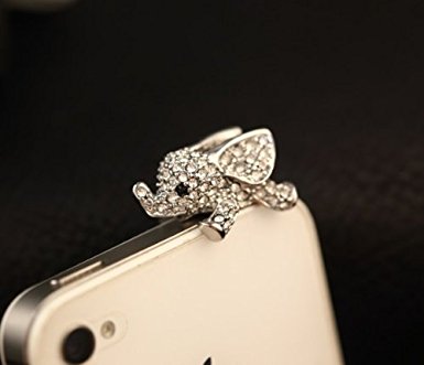 Big Mango Crystal Elephant Anti Dust Plug Stopper / Ear Cap / Cell Phone Charms for Smartphone, iPad with 3.5mm Earphone Jack Phones - Silver