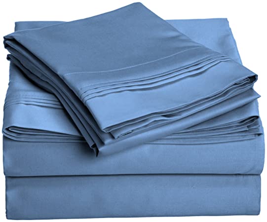 SUPERIOR 1000 Thread Count 100% Egyptian Cotton, Queen Bed Sheet Set, Single Ply, Solid, Medium Blue