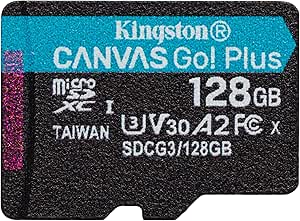 Kingston Canvas Go! Plus microSD memory card Class 10, UHS-I 128GB microSDXC 170R A2 U3 V30 Single Pack w/o ADP