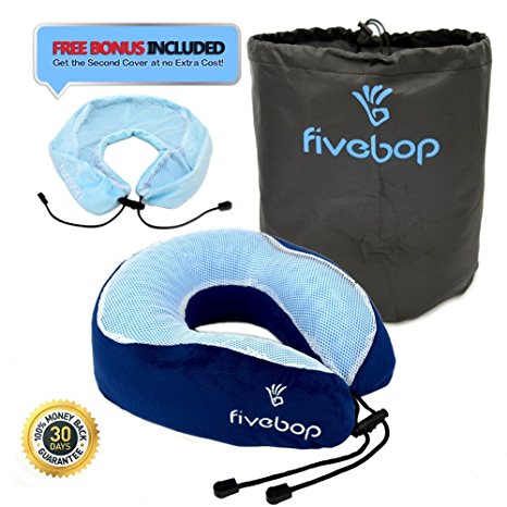 Fivebop Travel Neck Pillow, Ergonomic U-shaped Memory Foam Gel Pillow, Soft Comfy Neck Support Pillow for Home Airplane Car Train , Replace Pillow Cover and Travel Bag Included (Dark blue)