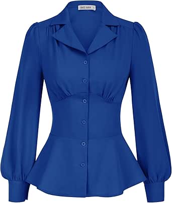 GRACE KARIN Button Down Shirts for Women Fall Peplum Tops Long Sleeve Work Blouse Collared Shirt Dressy Top