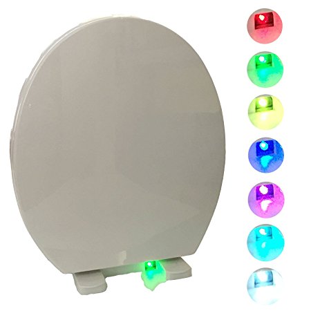 Hibbent Round Toilet Seat with Colorful Night Light - 7 Color Changing LED Toilet Light,Waterproof Bathroom Toilet Bowl NightLight, Slow Close, White
