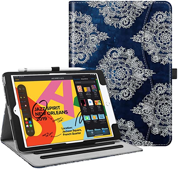 Fintie Case for New iPad 7th Generation 10.2 Inch 2019 - [Corner Protection] Multi-Angle Viewing Folio Smart Stand Back Cover with Pocket, Pencil Holder, Auto Wake/Sleep for iPad 10.2", Indigo Dreams