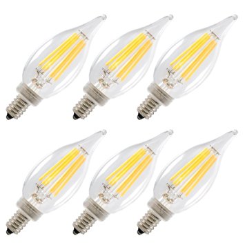 KINGSTAR CA10 6W Dimmable LED Filament Candle Light Bulb, Equivalent to 60W Incandescent for Household Light Lamp, E12 Base, 600lm, 2700K, 120V, 6 Pack