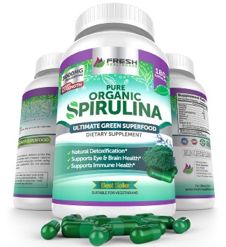 ORGANIC SPIRULINA ✮ MAX 3000mg 180 Caps ✮ Natural Multivitamin w/ Beta Carotene & Calcium ✮ Full Body Health Supplement by Fresh Healthcare