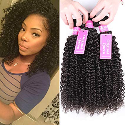 Original Queen 100% Brazilian Unprocessed Virgin Kinky Curly Human Hair Weave 3 Bundles Deep Curly Hair Extensions Mixed Length 16 16 16inches