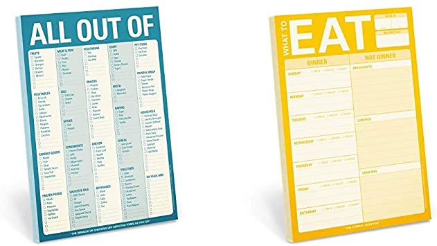 Knock Knock All Out Of Pad Grocery List Note Pad, 6 x 9-inches (Blue) & Knock What to Eat Pad Meal Planning Pad, 6 x 9-inches (Yellow)